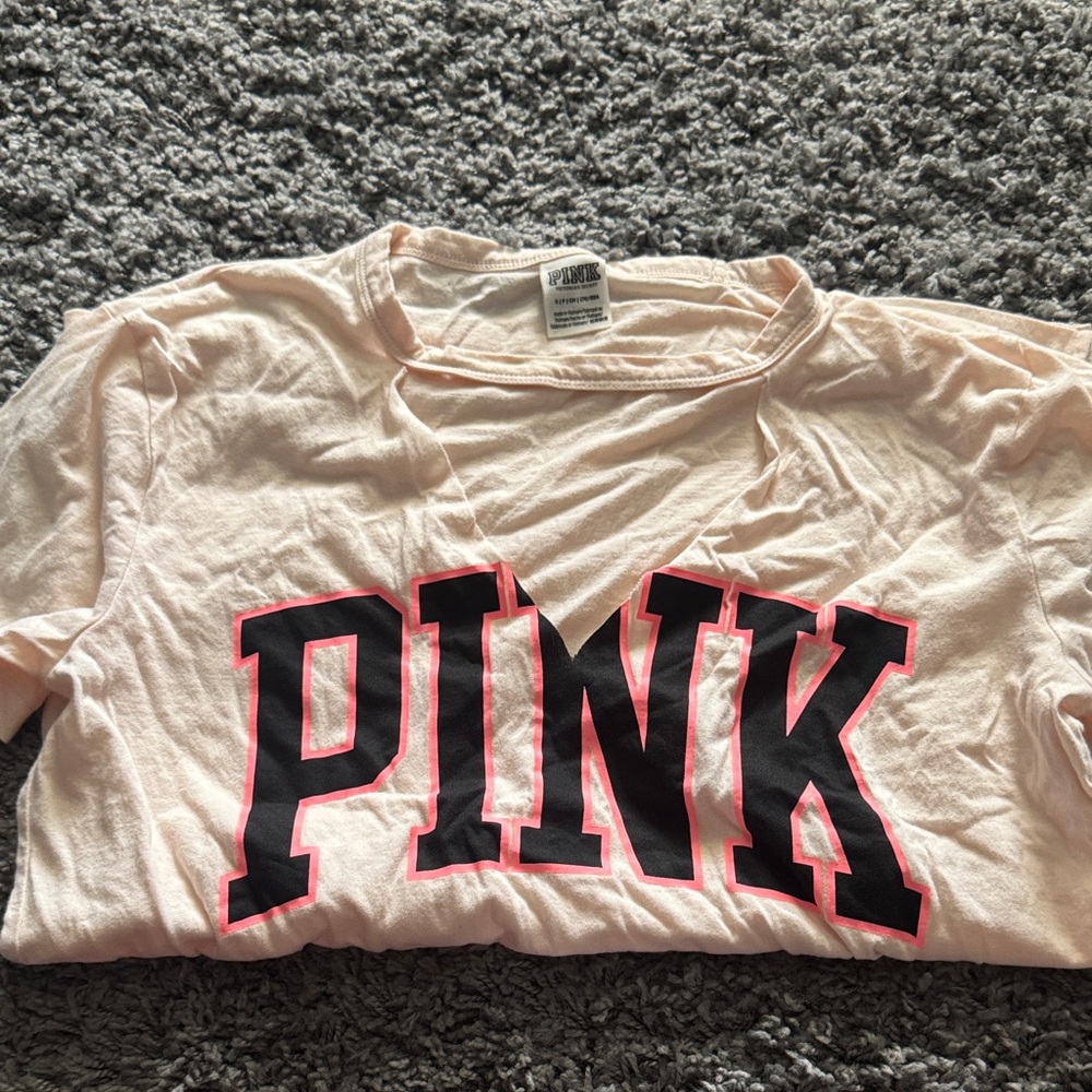 S PINK Victoria's Secret Tee - Light Pink and Black